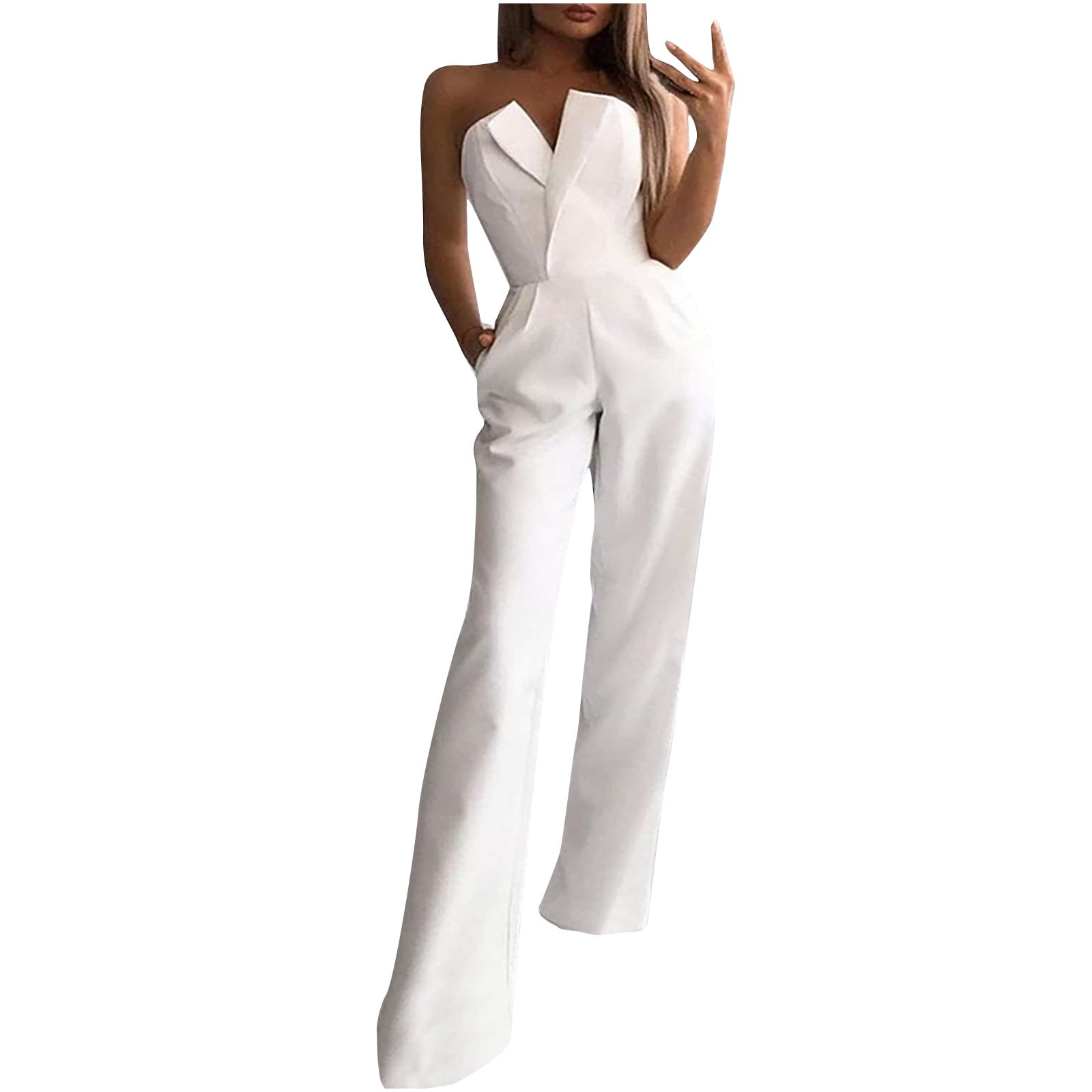 Dezsed Womens Sexy Semi Formal Cocktail One Piece Jumpsuit Romper Clearance Fashion Women Summer Casual Sexy Sleeveless Solid Color Wide Leg Pants