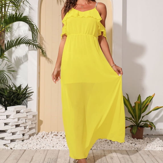 Honeeladyy Women Summer Dresses Off Shoulder Dresses Casual Flowy High Low Maxi Dress summer dresses for women