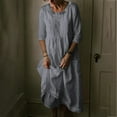 thumbnail image 1 of Honeeladyy Women Summer Fashion Casual Round Neck Half Sleeve Linen Pocket Solid Loose Dress Women's exquisite dresses, 1 of 5