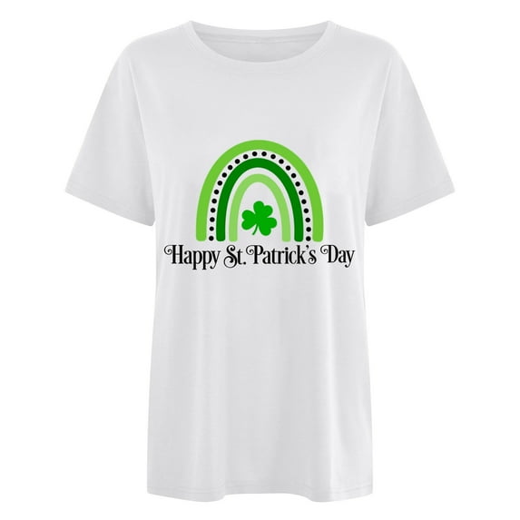 Honeeladyy Women Summer T Shirt Soft St Patricks Day Shirt Crew Neck Short Sleeves Clovers Graphic Print Tees Gifts for Daughters White XXL