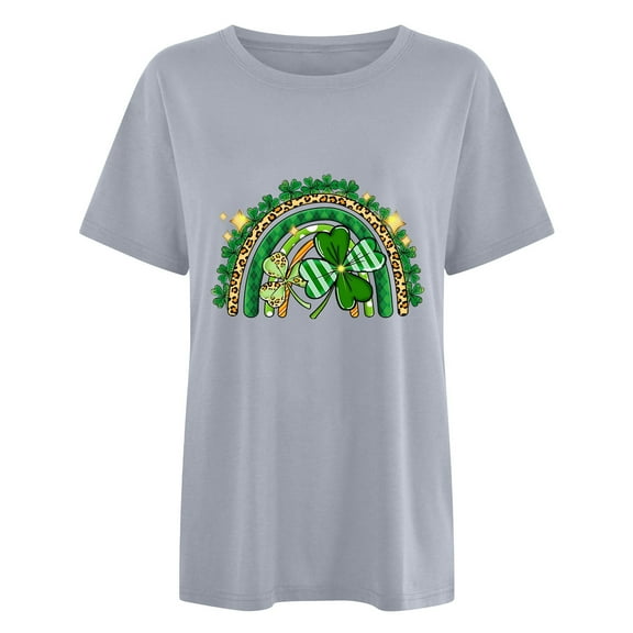 Honeeladyy Women Summer T Shirt Soft St Patricks Day Shirt Crew Neck Short Sleeves Clovers Graphic Print Tees Gifts for Girlfriend Gray S