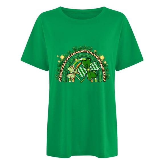 Honeeladyy Women Summer T Shirt Soft St Patricks Day Shirt Crew Neck Short Sleeves Clovers Graphic Print Tees Gifts for Mom Green M