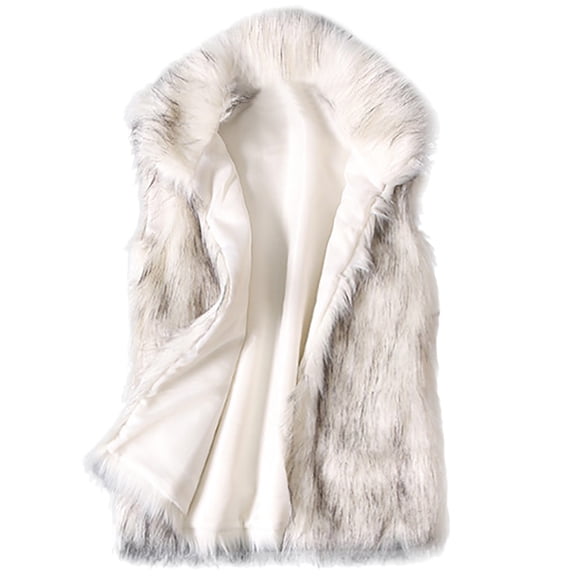 Honeeladyy Women's Autumn and Winter Warm Short Faux Fur Vests White M