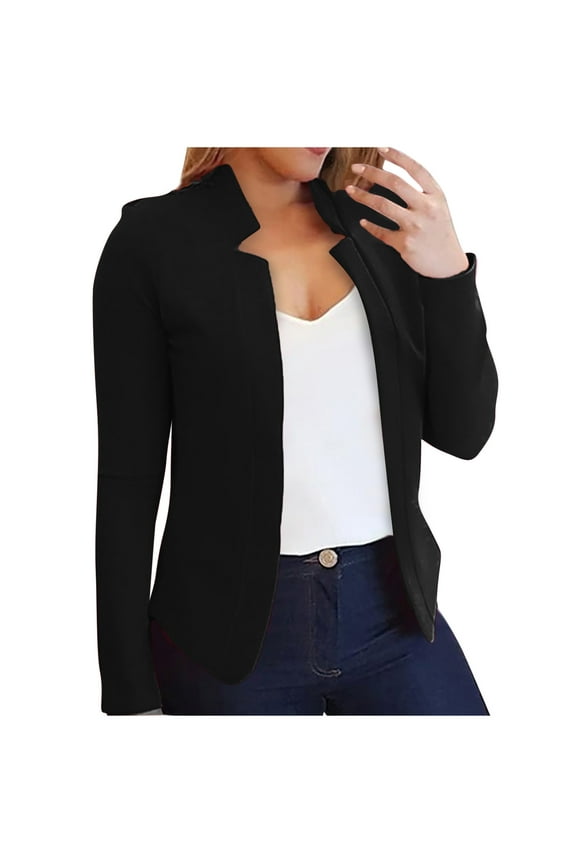 Women's Blazer Suit Cardigan Long Sleeve Fitted Jacket Casual Office Cropped Blazer Black XXL
