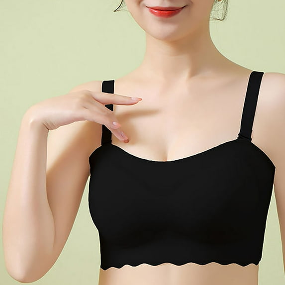 Honeeladyy Women's Bra Wire Free Underwear Large Size Thin Cup Lace Bra Gathering type non-marking strapless bra