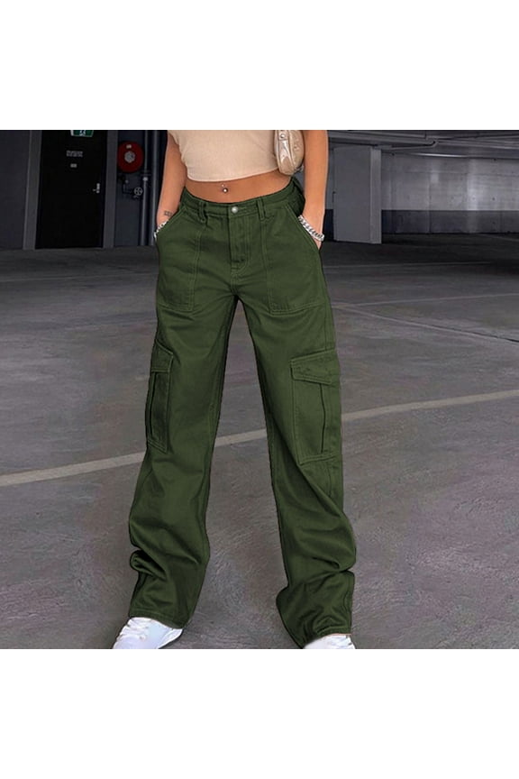 Women's Cargo Pants High Waisted Baggy Cargo Jeans Straight Leg Y2K Streetwear Trousers for Women Teen Girl Birthday Gifts for Mum Army Green S