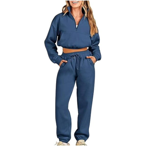 Honeeladyy Women's Casual Color Half Zippered Long Sleeved Hoodie Pants Sports Casual Set