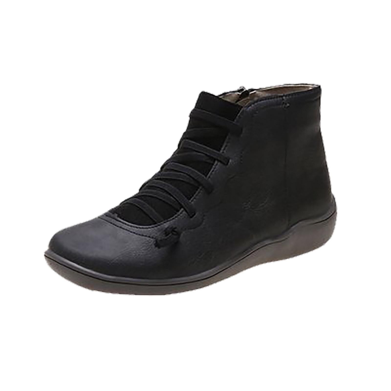 Honeeladyy Women's Casual Flat Retro Lace-up Side Zipper Round Toe Shoe Black Clearance under 10$