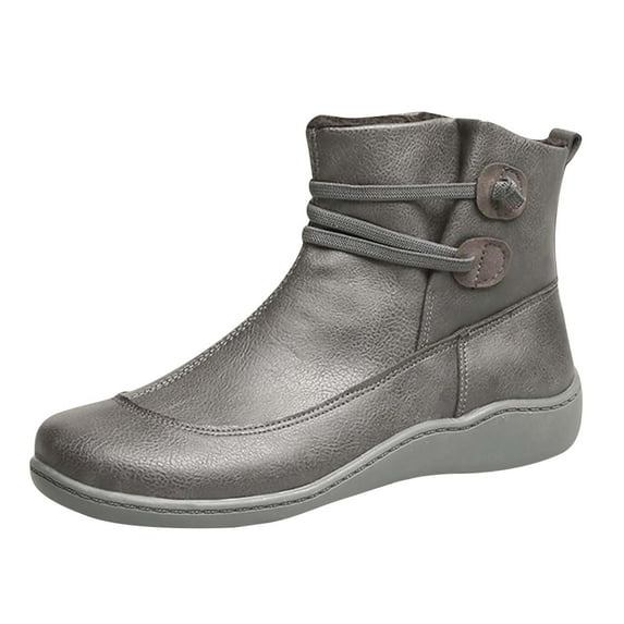 Honeeladyy Women's Casual Flat Retro Lace-up Side Zipper Round Toe Shoes Gray Discount