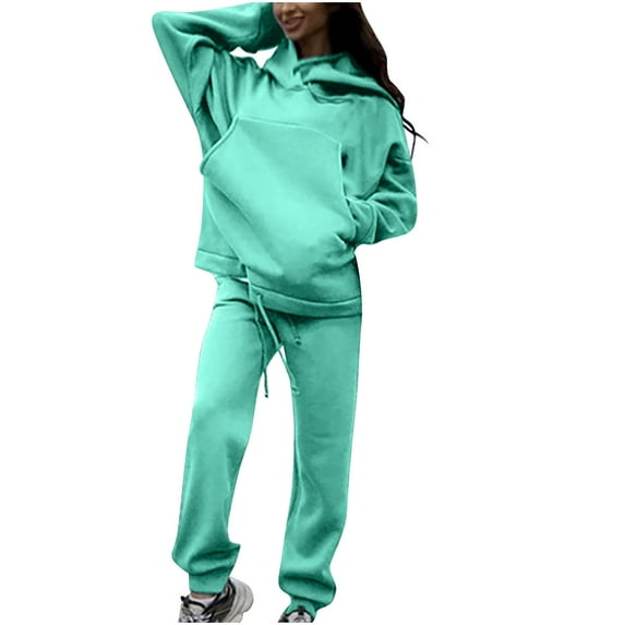 Honeeladyy Women's Casual Fleece Long Sleeve Plus Size Hoodie Trousers Sports Suit