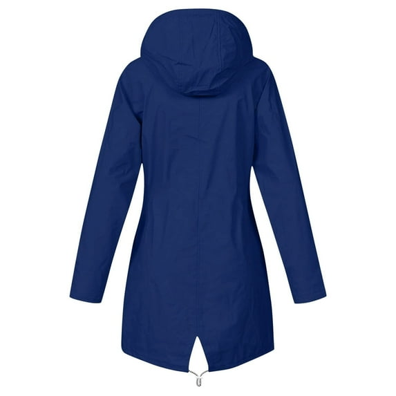 Honeeladyy Women's Casual Hooded Rain Jacket Plus Size Striped Waterproof Raincoat Solid Outdoor Hiking Windbreaker Lightweight Blue XXXL