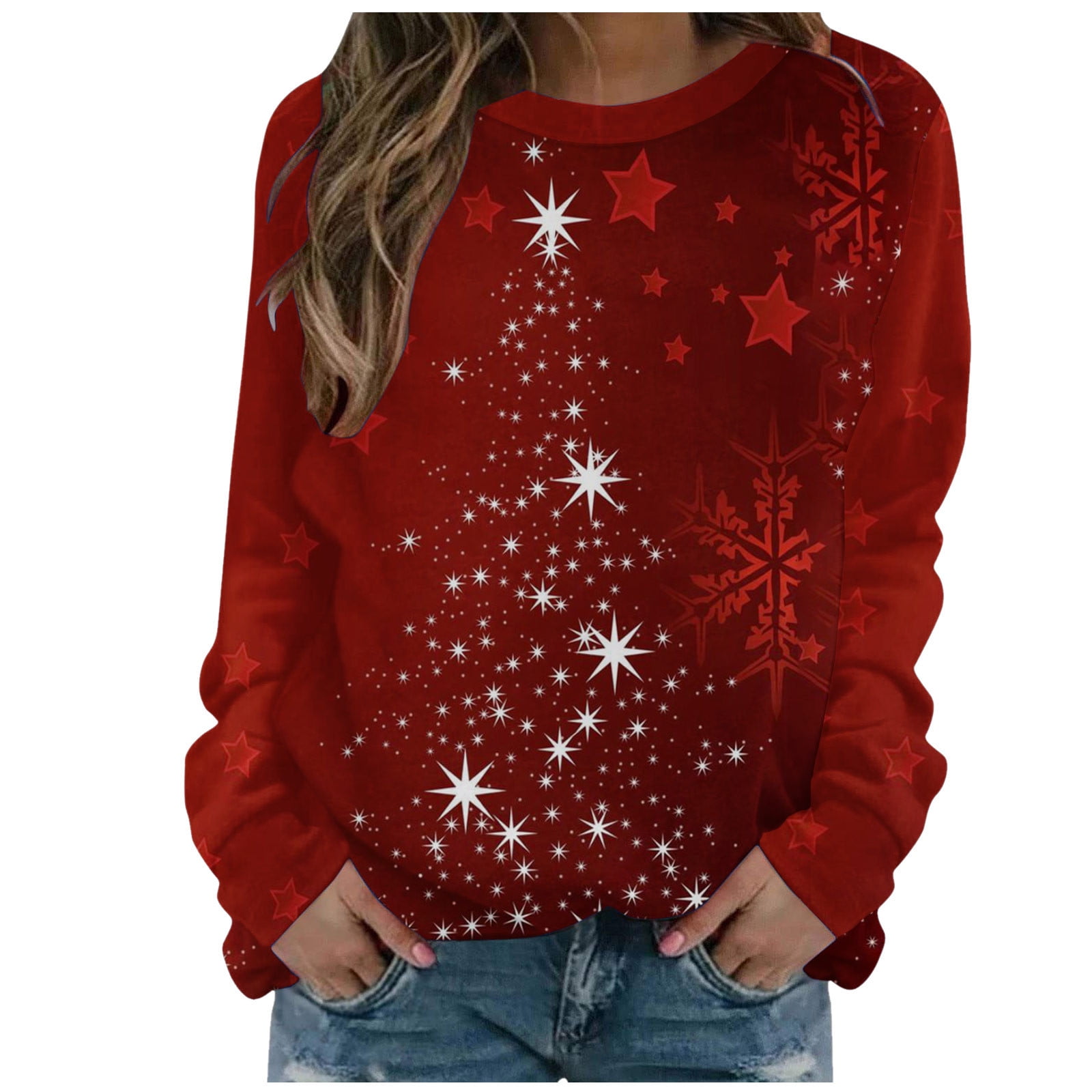 Honeeladyy Women's Autumn Christmas Sweatshirt, Round Neck Long