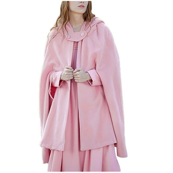 Honeeladyy Women's Cloak Hood Wool Blend Cape Coat Winter Cardigans Plus Size Thick Coat Solid Classic Scotland Plaid Jackets Pink XL