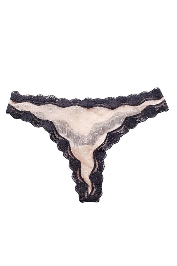 Women's Fashion Attractive Embroidery Flower Transparent Gauze Wave Low Waist G-string Pants Panties Thong