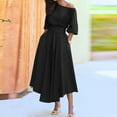 thumbnail image 1 of Honeeladyy Women's Fashion Casual Loose Bandage Half Sleeve Solid V-Neck Ankle-Leng Dress Women's exquisite dresses, 1 of 6