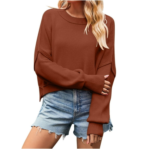 Honeeladyy Women's Fashion Loose Large Size Color Long Sleeve Sweater Tops