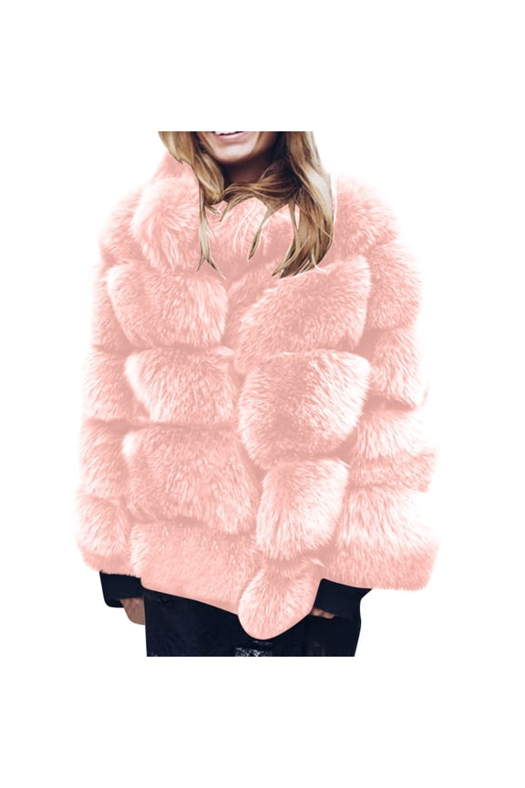 Women's Faux Fur Fleece Coat Plus Size Parka Coats Shaggy Oversized Coat Jacket For Warm Winter #F-Pink-XXXXL