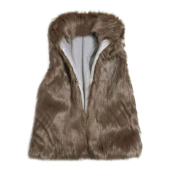 Honeeladyy Women's Faux Fur Vest Winter Short Waistcoat Fluffy Sleeveless Jacket Coffee XXXL