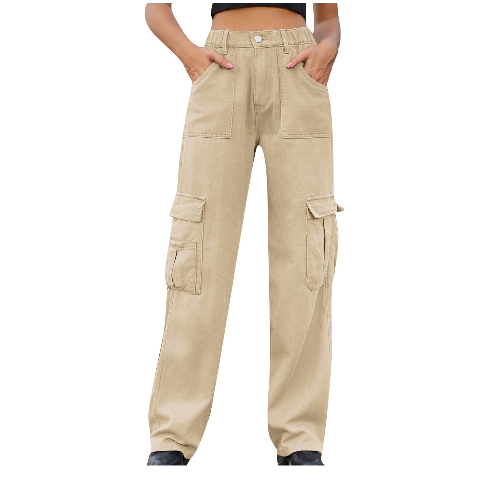 【Anyone more】Yuma Banding Cargo Wide Pants Honeeladyy Women's High Waist Cargo Jeans Flap Pocket Baggy