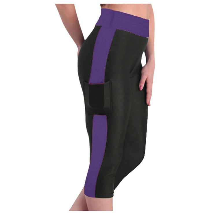 Honeeladyy Women's High Waisted Yoga Capris with Pockets, Non See Through  Workout Sports Running Capri Leggings Purple-S 