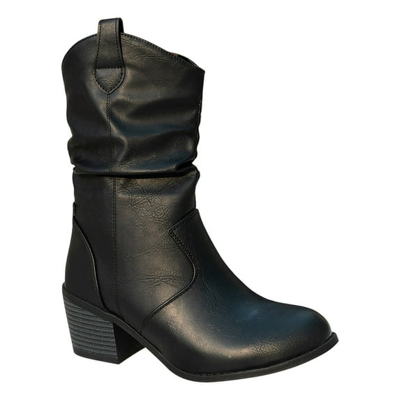 Honeeladyy Women's Middle Mid Calf Boots Warm Solid Retro Zipper Round Boots Shoes Short Dress with Shoes