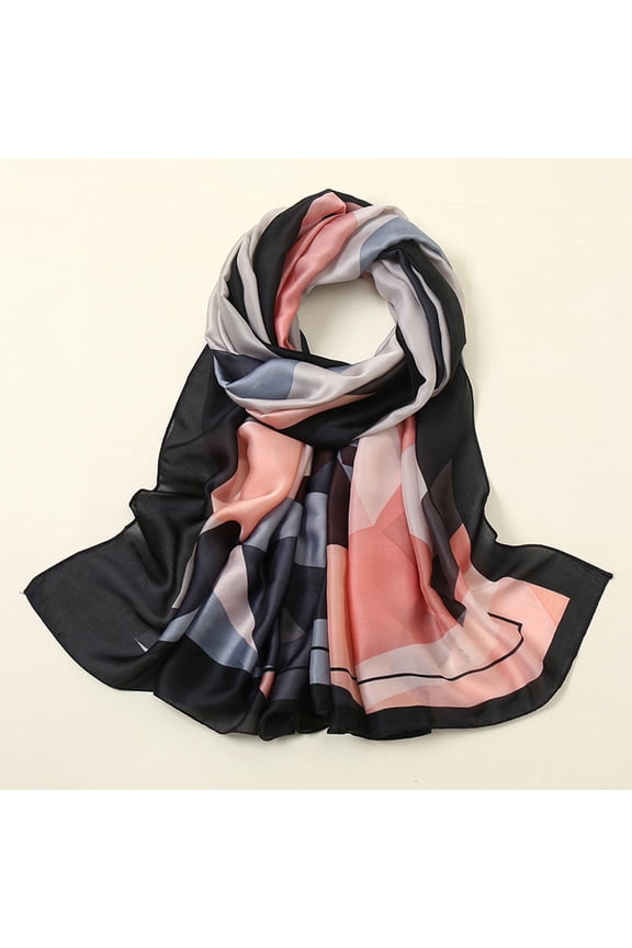 Women's Neck Scarf, Lightweight Shawl, Fall Winter FLoral Print Soft Beach Style Wrap-Scarves for Photography Work Travel School, Black