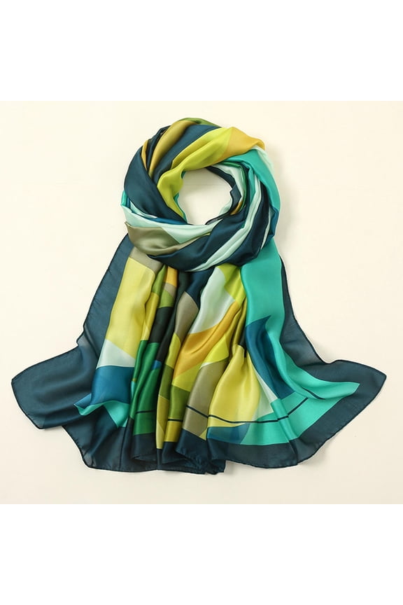 Women's Neck Scarf, Lightweight Shawl, Fall Winter FLoral Print Soft Beach Style Wrap-Scarves for Photography Work Travel School, Green