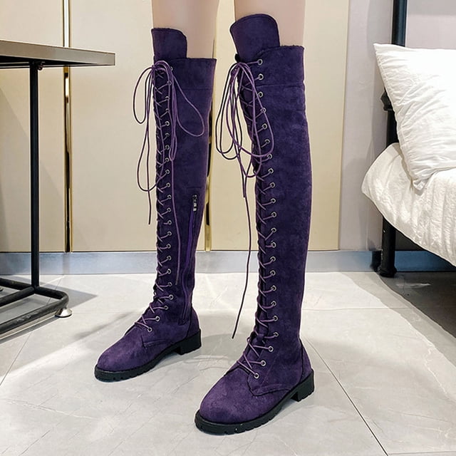 Honeeladyy Women's Over The Knee Thigh High Boots Lace up Flat Boot ...