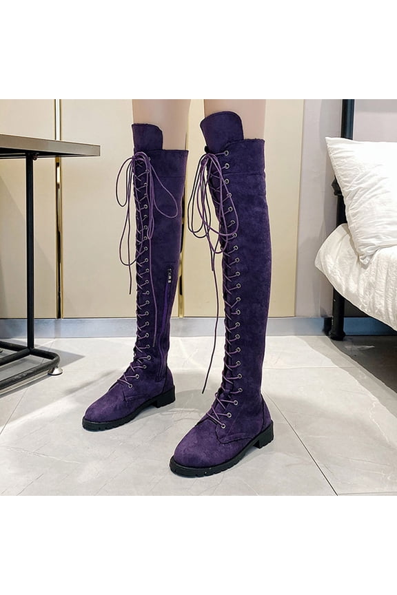 Women's Over The Knee Thigh High Boots Lace up Flat Boot Long Riding Boots #R