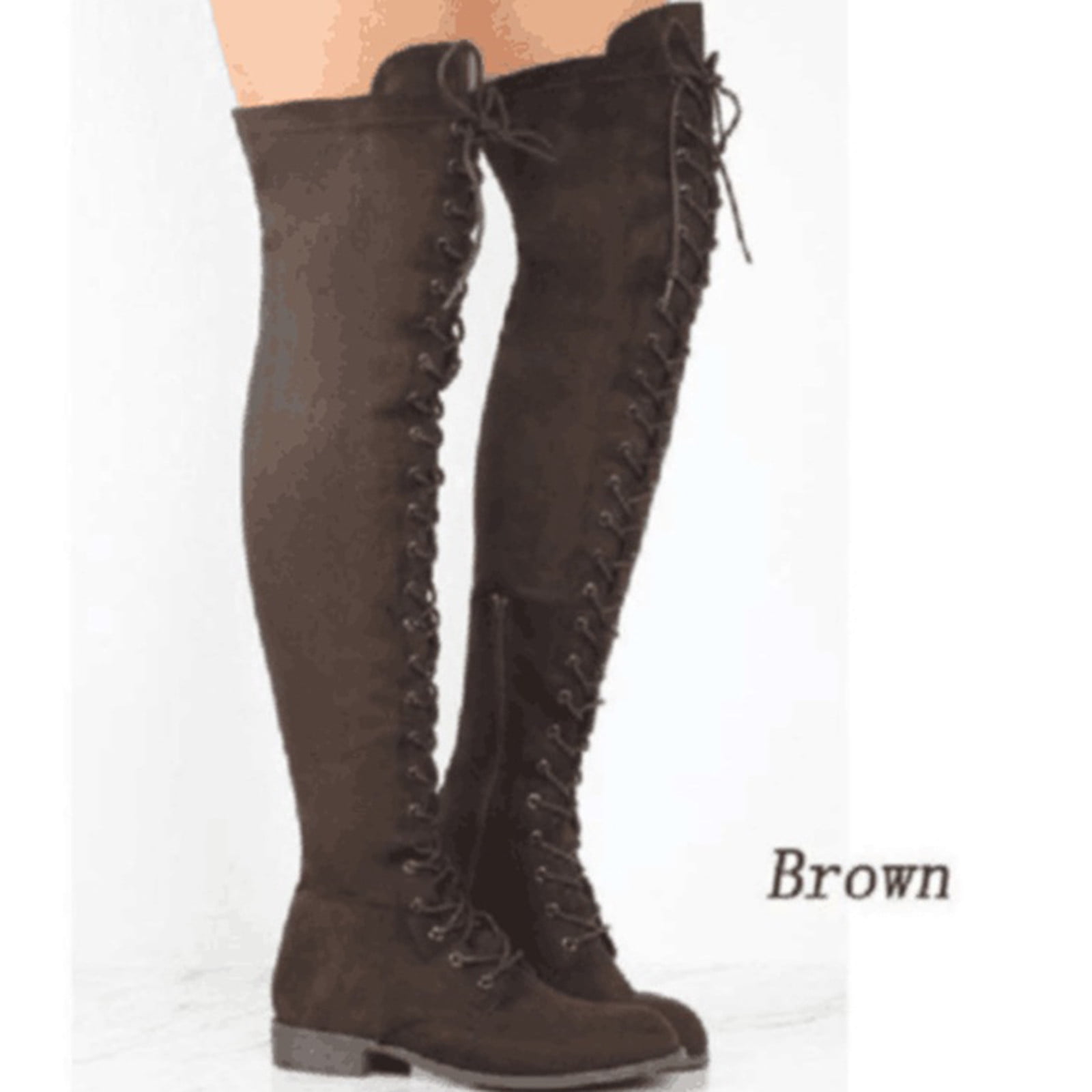 High Riding Patelal Honeeladyy Women's Over The Knee Thigh High Boots Lace up Flat Boot ...