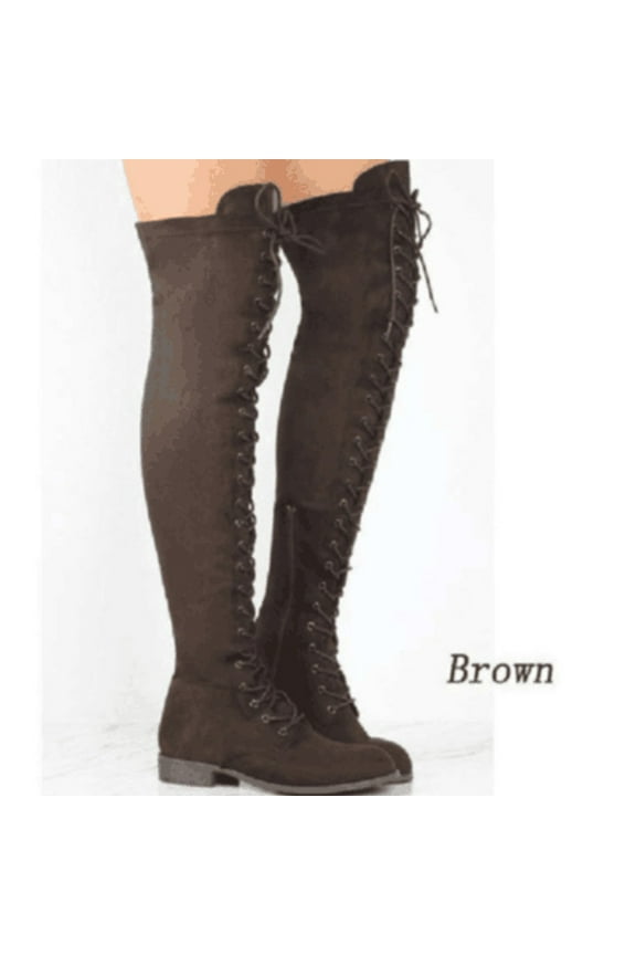 Women's Over The Knee Thigh High Boots Lace up Flat Boot Long Riding Boots #R