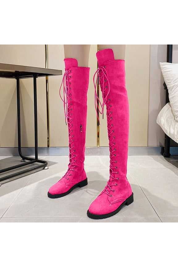 Women's Over The Knee Thigh High Boots Lace up Flat Boot Long Riding Boots #R