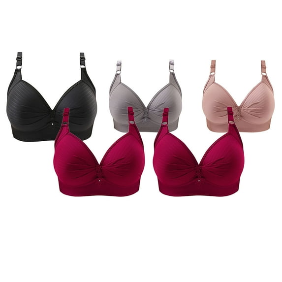Honeeladyy Women's Plus Size Wirefree T-Shirt Bra 5PC Printing Gathered Together Large Size Daily Bra Halloween Gifts for Wife #Gb-40