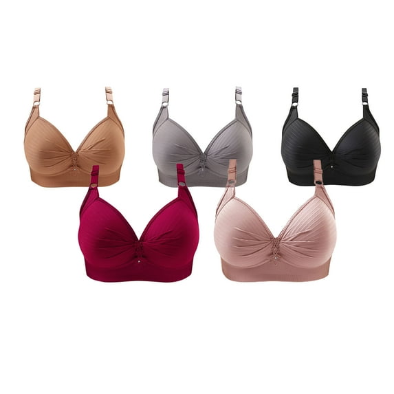 Honeeladyy Women's Plus Size Wirefree T-Shirt Bra 5PC Printing Gathered Together Large Size Daily Bra Halloween Gifts for Wife #Gb-40