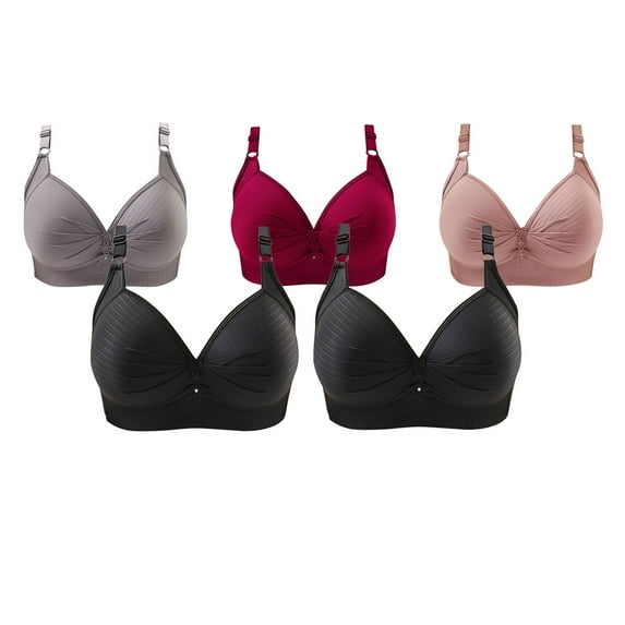 Honeeladyy Women's Plus Size Wirefree T-Shirt Bra 5PC Printing Gathered Together Large Size Daily Bra Thanksgiving Gifts #Gb-44