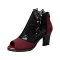 thumbnail image 1 of Honeeladyy Women's Pointed Toe Open Toe Lace Splicing Comfy Casual Shoes High Heel Hollow Out Single Shoes Sales, 1 of 9