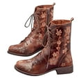 thumbnail image 1 of Honeeladyy Women's Printed Embroidered Boots Over Feet Round Toe Chunky Ankle Boots Short Dress with Shoes, 1 of 4