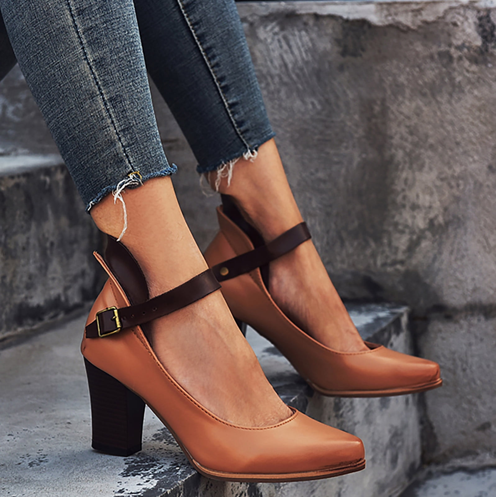 Chunky heel buckle shoes best sale