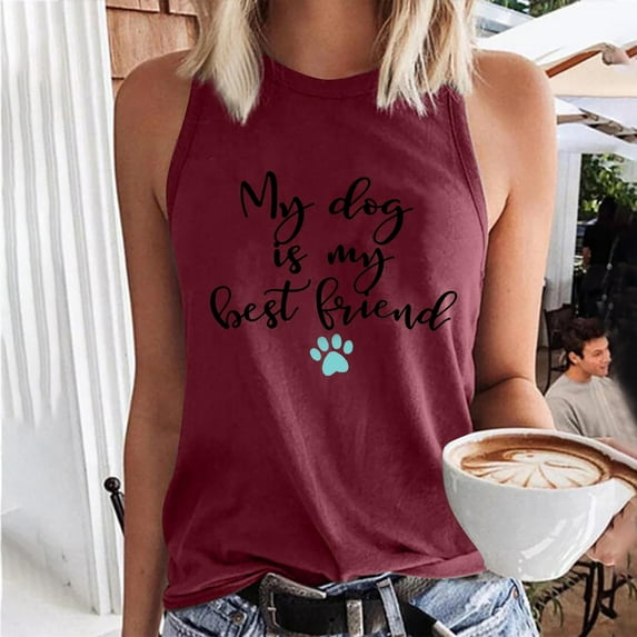 Honeeladyy Women's Sleeveless Summer Sexy Casual Tops Regular Round Neck Printing Sleeveless Vest Tops summer tops for women