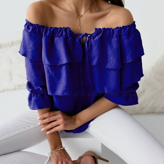 Honeeladyy Women's Sleeveless Summer Short Sleeve Off-The-Shoulder Sexy Casual Ruffles Tops Regular Solid Tops