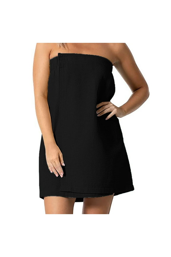 Women's Soft Wrap Towel Full Length Casual Solid Color Bath Robe After Shower Female Plush Long, Lightweight Adjustable Bathrobes for Pool, Spa, Travel, Club(Black, L)