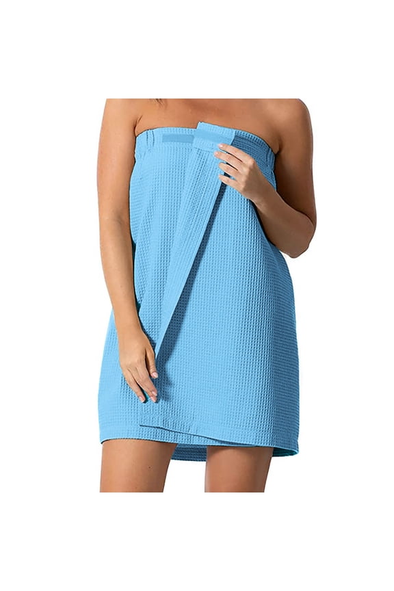 Women's Soft Wrap Towel Full Length Casual Solid Color Bath Robe After Shower Female Plush Long, Lightweight Adjustable Bathrobes for Pool, Spa, Travel, Club(Blue, L)