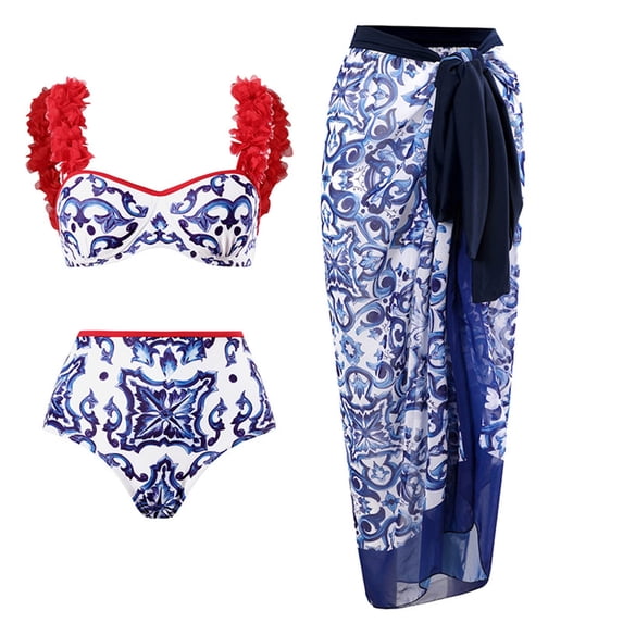 Honeeladyy Women's Split Body Swimsuit Patchwork Print Set Three-Piece Swimsuit Sets Swimming suits for Women