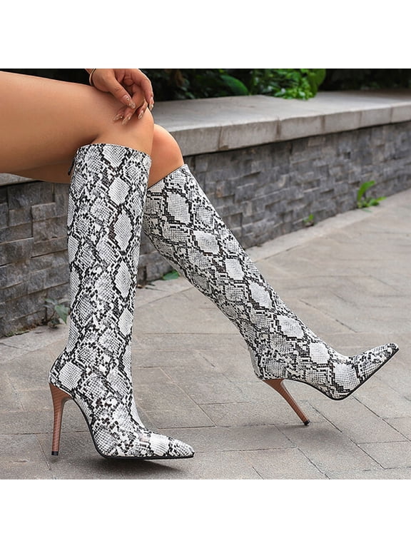 Women's Stiletto High Heel Knee High Boots with Pointy Toe Studded Zipper Booties Dress Shoes #P