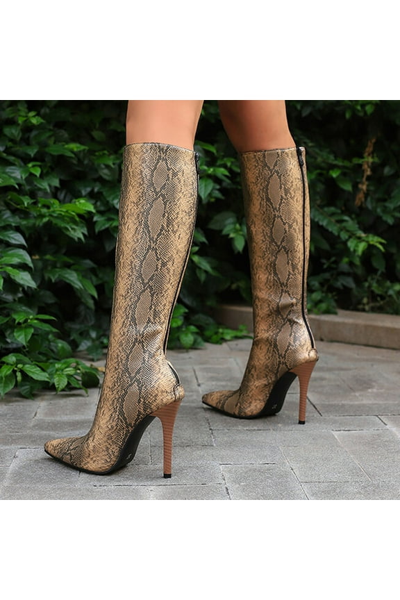 Women's Stiletto High Heel Knee High Boots with Pointy Toe Studded Zipper Booties Dress Shoes #P