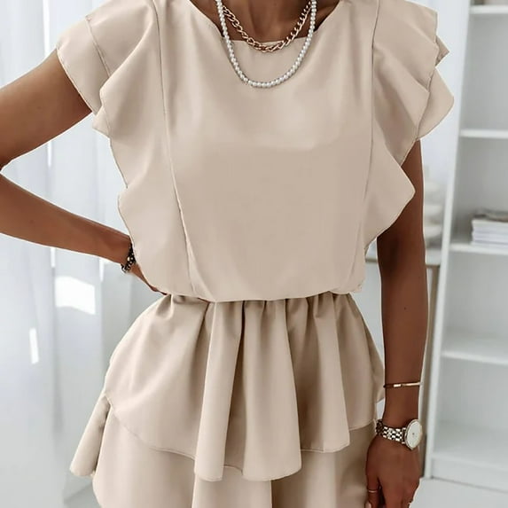 Honeeladyy Women's Summer Fashion Casual Sleeveless Double Layer Ruffle Loose Dress women's plus size dresses