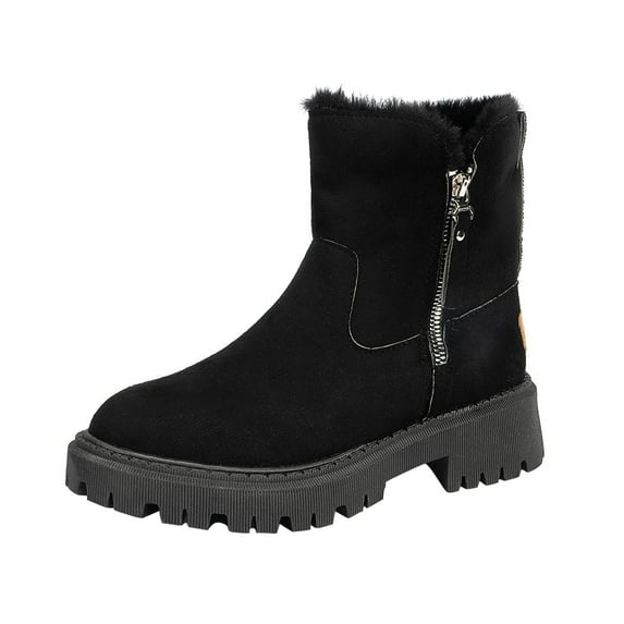 Honeeladyy Women's Warm Zipper Snow Boots Large Winter Plush Platform Boots Short Dress with Shoes