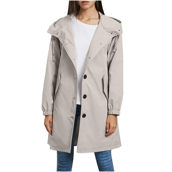 Honeeladyy Women's Waterproof Rain Jacket Lightweight Raincoat Hooded Windbreaker Trench Coat
