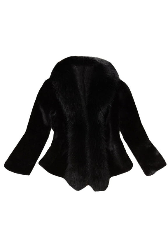 Women's Winter Faux Fur Coat Wedding Bride Cloak Cape Shawl for Evening Party Black XL