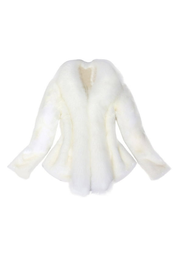 Women's Winter Faux Fur Coat Wedding Bride Cloak Cape Shawl for Evening Party White S